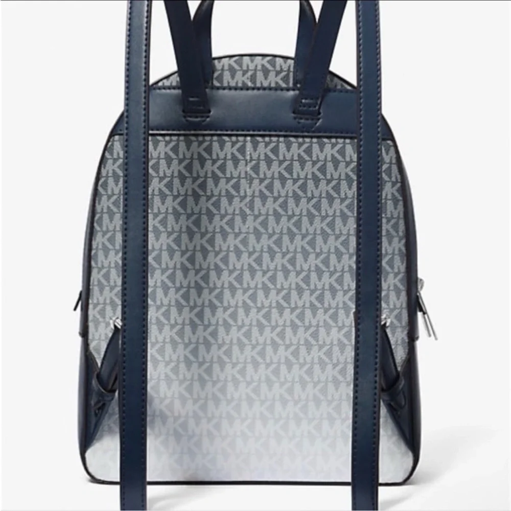 MICHAEL KORS Jaycee Medium Ombré Signature Logo Zip Pocket Backpack Navy NWT